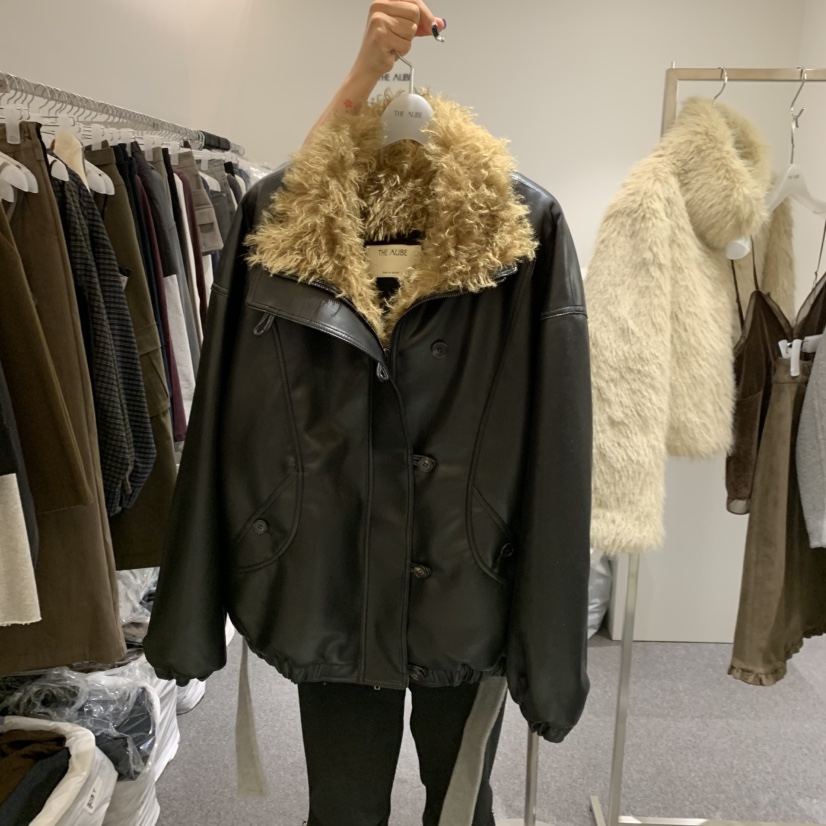 AUBE韓國直郵女裝新品真品職業人氣時尚熱賣皮衣搖粒絨皮革THE AUBE皮衣圖色1