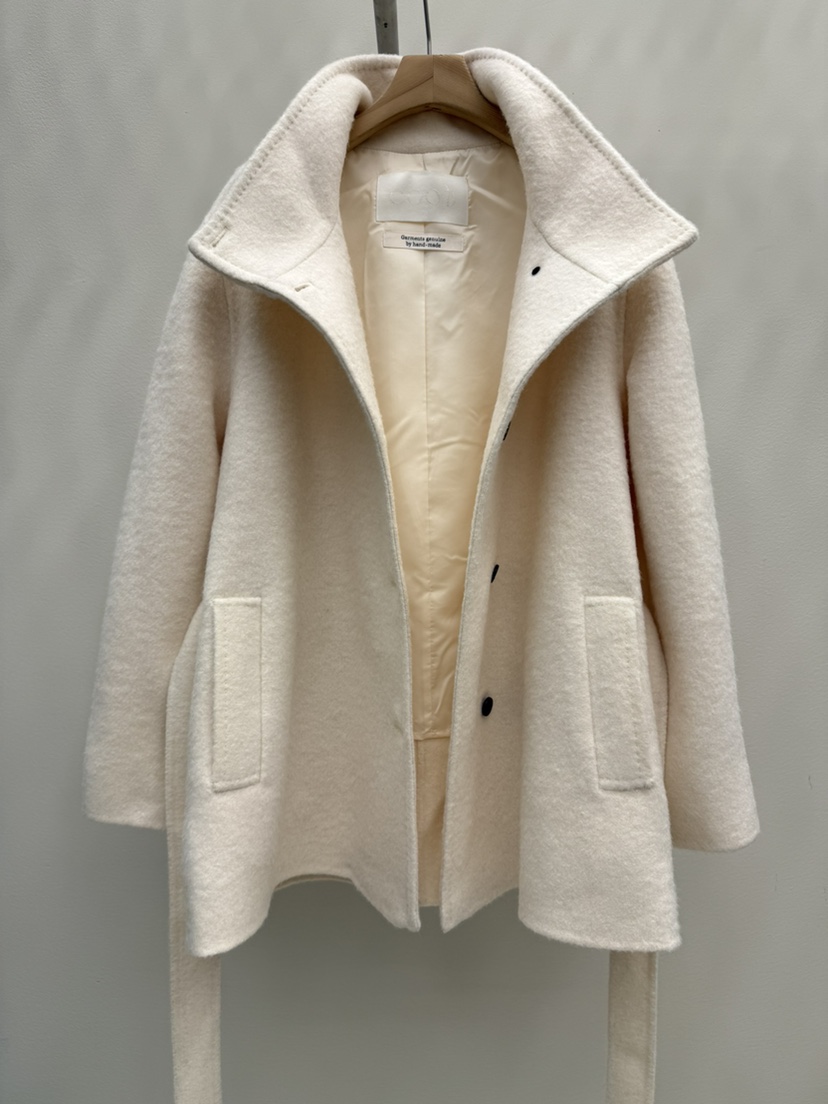 EOOB/LAMEREI東大門直郵女士新品熱賣短款大衣含腰帶手工羊駝拉絨高領EOOB/LAMEREI短款大衣
