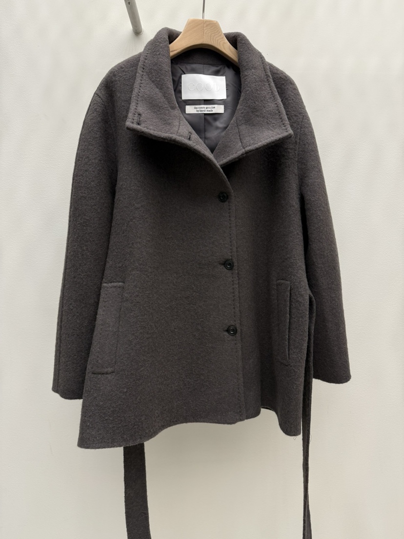 EOOB/LAMEREI東大門直郵女士新品熱賣短款大衣含腰帶手工羊駝拉絨高領EOOB/LAMEREI短款大衣圖色2