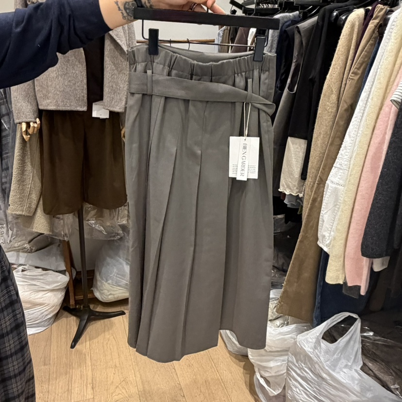 BIEN GARDER韓國直郵女士新品時尚半身裙中短裙不對稱含腰帶褶裥BIEN GARDER半身裙/中短裙