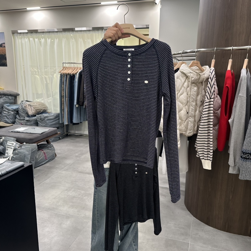 URBANSTORY/REMAKING東大門代購女裝新品推薦長袖T恤條紋Remaking/URBANSTORY長袖T恤圖色3深藍色