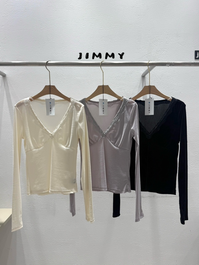 JIMMY東大門直郵女士新款真品人氣推薦休閑長袖T恤褶皺絲絨JIMMY/REMAKE長袖T恤