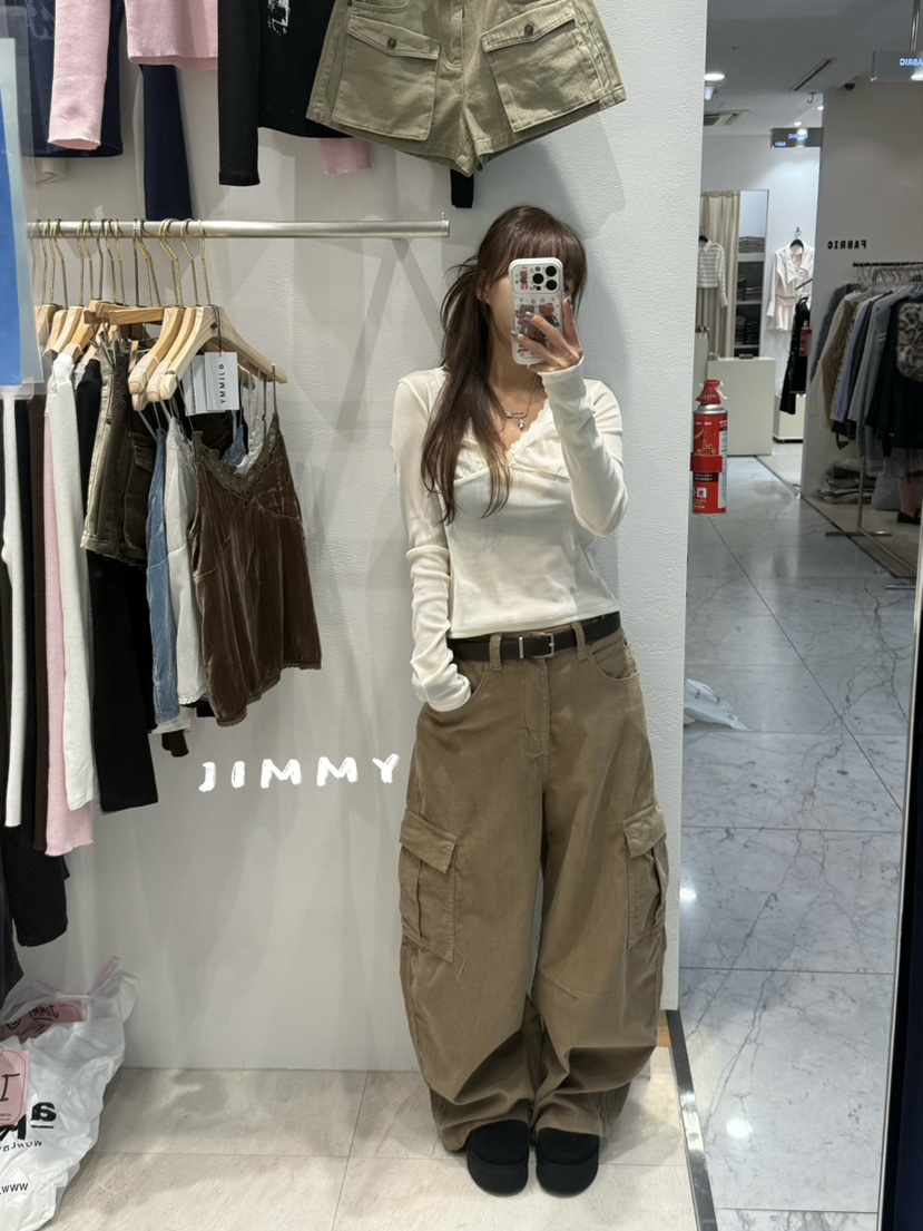 JIMMY東大門直郵女士新款真品人氣推薦休閑長袖T恤褶皺絲絨JIMMY/REMAKE長袖T恤