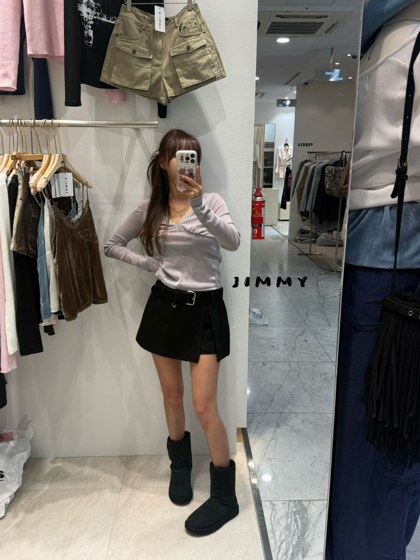 JIMMY東大門直郵女士新款真品人氣推薦休閑長袖T恤褶皺絲絨JIMMY/REMAKE長袖T恤