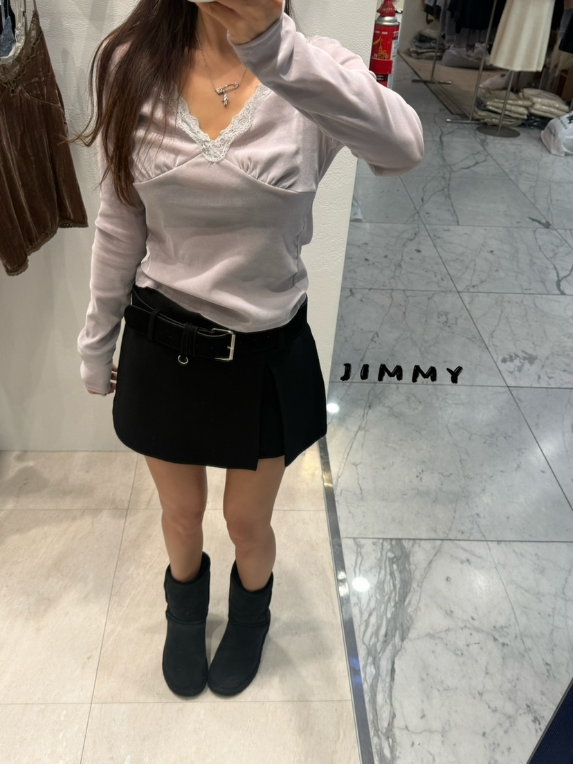 JIMMY東大門直郵女士新款真品人氣推薦休閑長袖T恤褶皺絲絨JIMMY/REMAKE長袖T恤