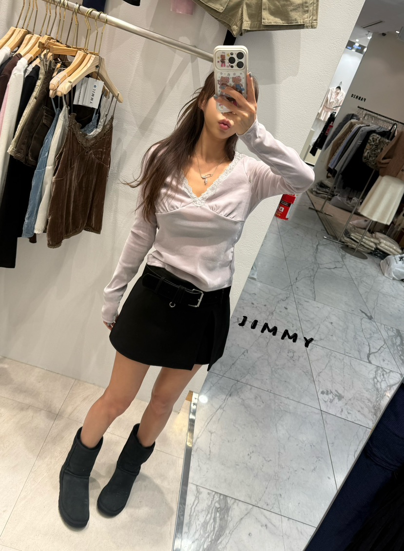 JIMMY東大門直郵女士新款真品人氣推薦休閑長袖T恤褶皺絲絨JIMMY/REMAKE長袖T恤