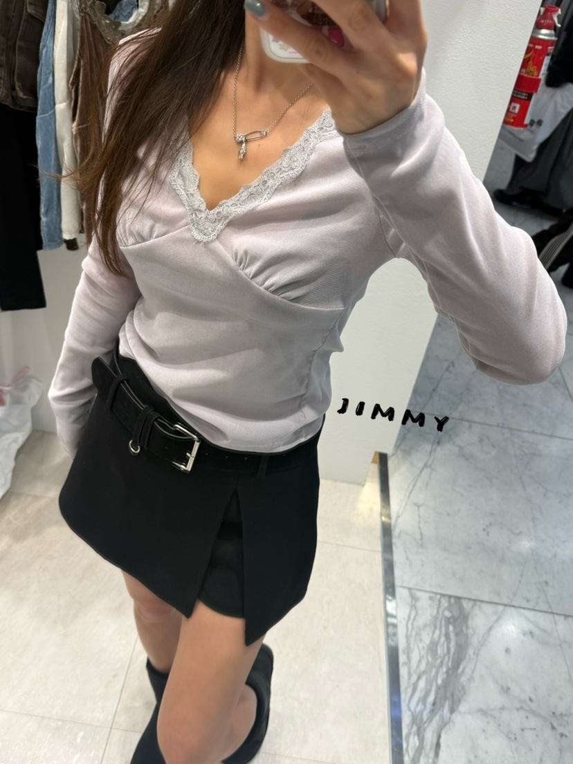 JIMMY東大門直郵女士新款真品人氣推薦休閑長袖T恤褶皺絲絨JIMMY/REMAKE長袖T恤