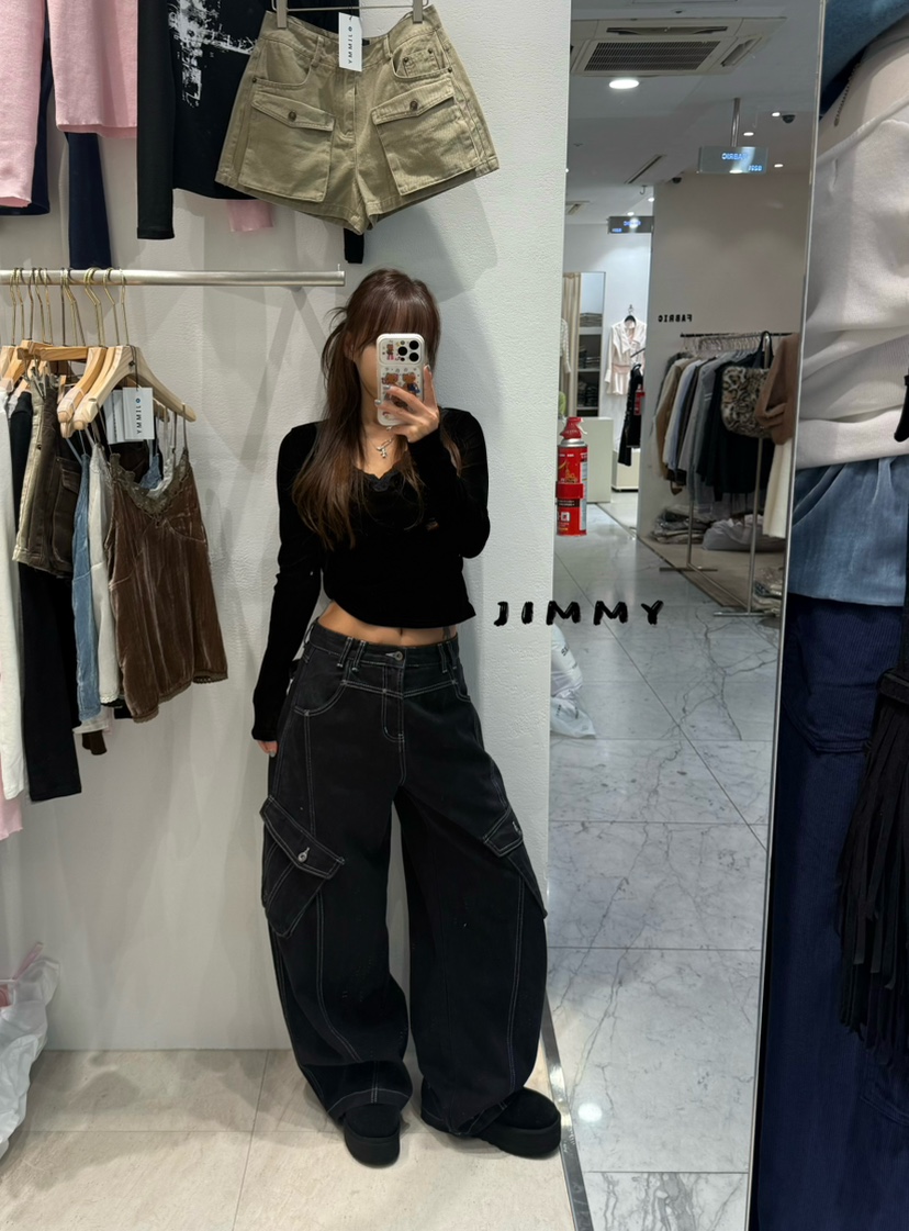 JIMMY東大門直郵女士新款真品人氣推薦休閑長袖T恤褶皺絲絨JIMMY/REMAKE長袖T恤