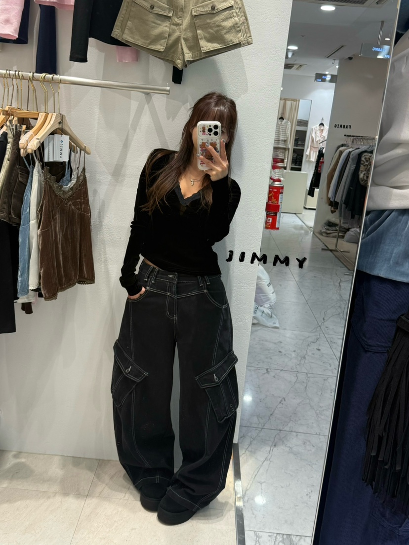 JIMMY東大門直郵女士新款真品人氣推薦休閑長袖T恤褶皺絲絨JIMMY/REMAKE長袖T恤