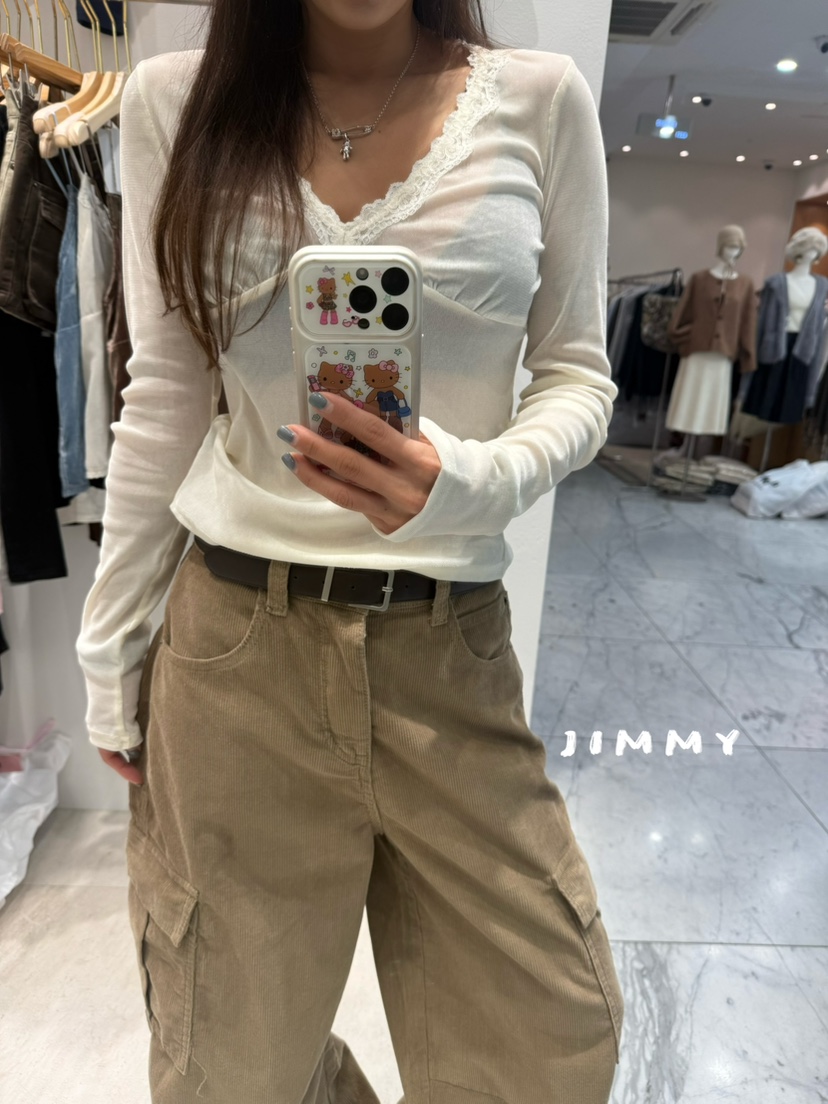 JIMMY東大門直郵女士新款真品人氣推薦休閑長袖T恤褶皺絲絨JIMMY/REMAKE長袖T恤圖色1