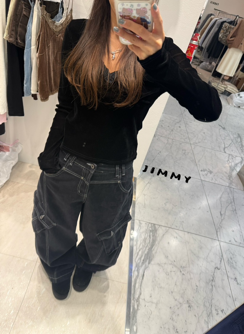 JIMMY東大門直郵女士新款真品人氣推薦休閑長袖T恤褶皺絲絨JIMMY/REMAKE長袖T恤圖色3