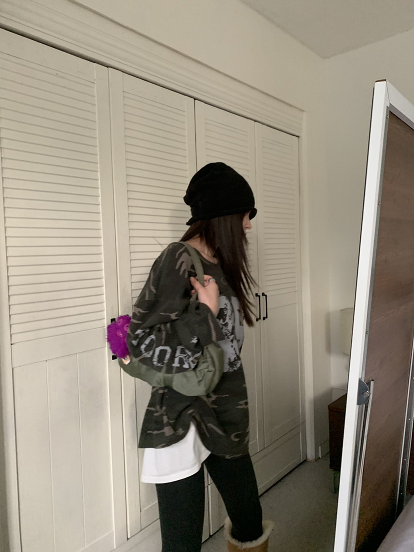 OKIE韓國直郵女士新品時尚真品推薦休閑人氣熱賣長袖T恤迷彩OKIE長袖T恤