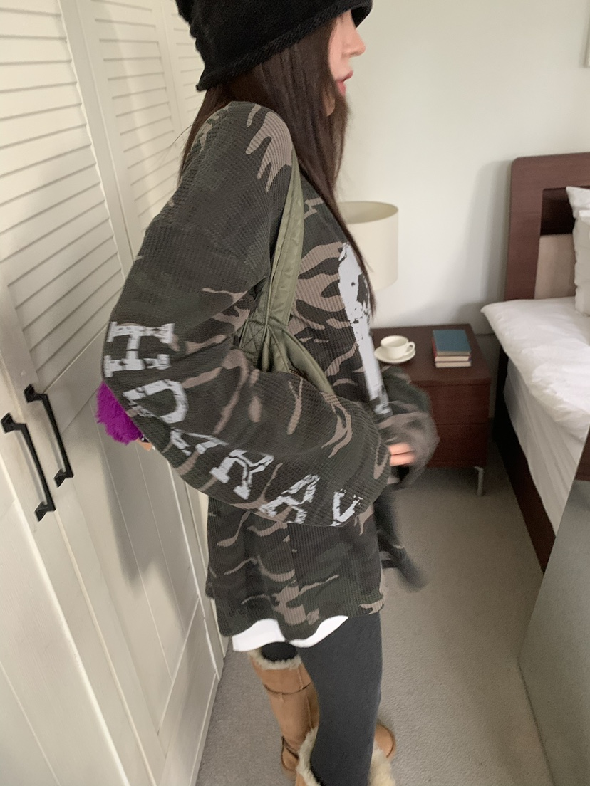 OKIE韓國直郵女士新品時尚真品推薦休閑人氣熱賣長袖T恤迷彩OKIE長袖T恤
