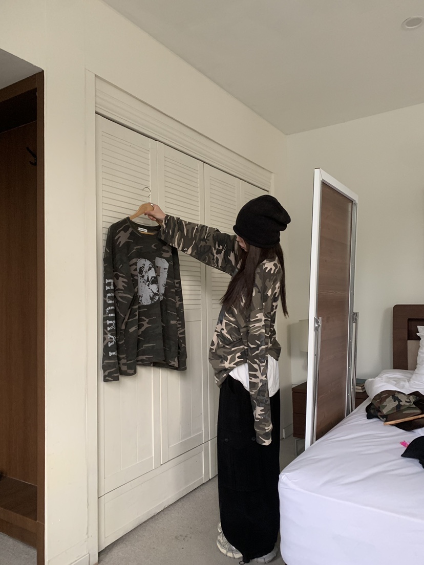 OKIE韓國直郵女士新品時尚真品推薦休閑人氣熱賣長袖T恤迷彩OKIE長袖T恤