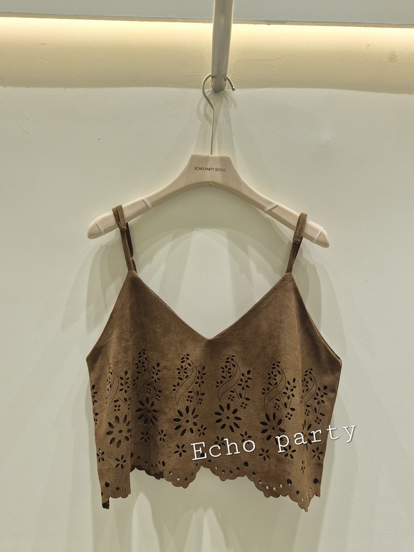 ECHOPARTY東大門實拍女士新款人氣真品吊帶背心絨面革鏤空Echo party吊帶/背心圖色1