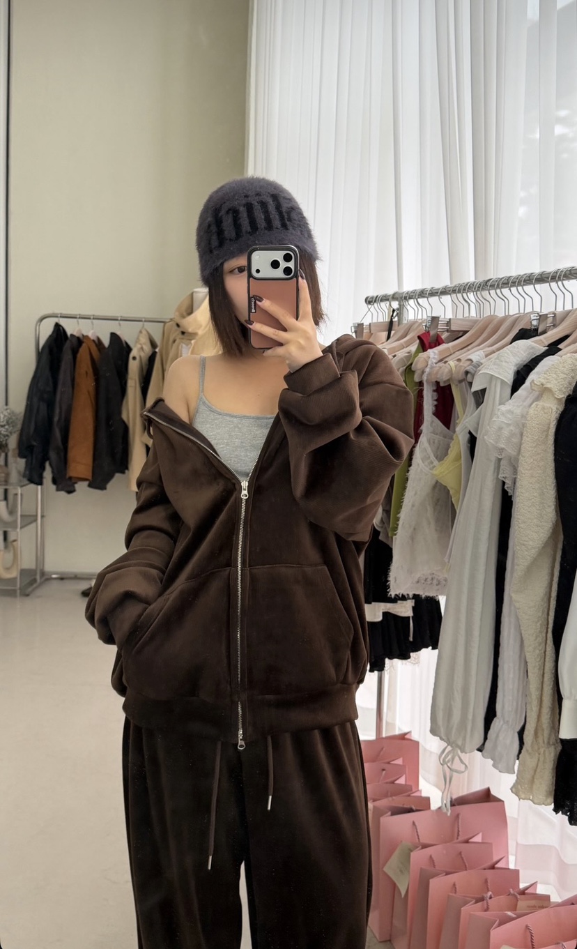OKIE韓國直郵女裝新品推薦熱賣時尚真品休閑人氣套裝天鵝絨OKIE套裝