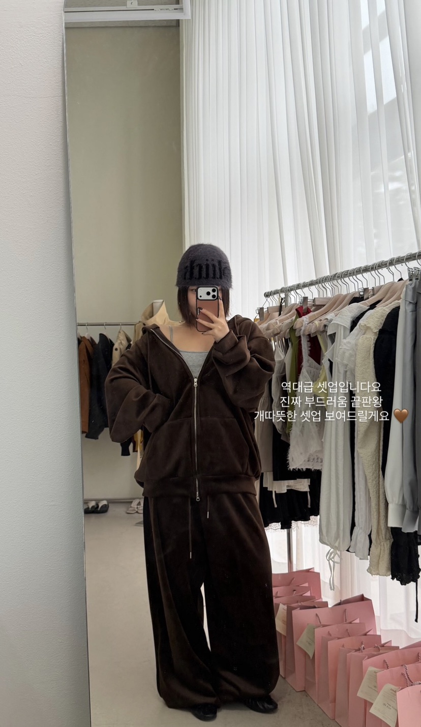 OKIE韓國直郵女裝新品推薦熱賣時尚真品休閑人氣套裝天鵝絨OKIE套裝