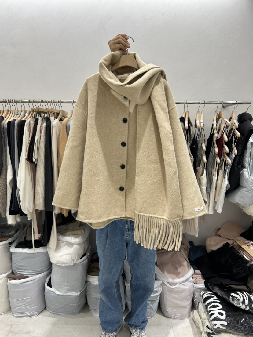 RE:FRESH-L東大門直郵女士新款休閑真品時尚短款大衣含圍巾RE:FRESH-L短款大衣圖色1