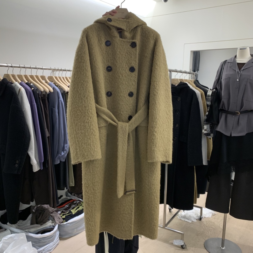 A POINT東大門實拍女士新品人氣真品時尚中長款大衣含腰帶A POINT中長款大衣圖色1