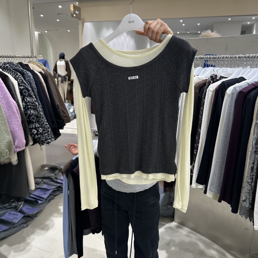 BENE韓國直郵女士新品休閑時尚推薦人氣真品熱賣長袖T恤SHOP BENE_Bene長袖T恤圖色2墨色