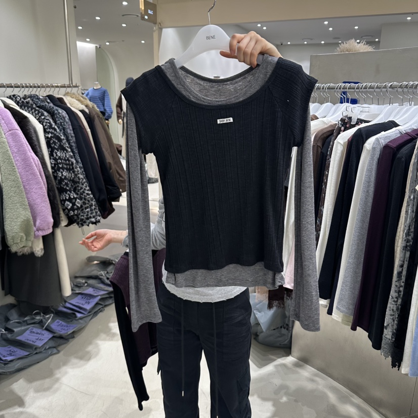 BENE韓國直郵女士新品休閑時尚推薦人氣真品熱賣長袖T恤SHOP BENE_Bene長袖T恤圖色4黑色