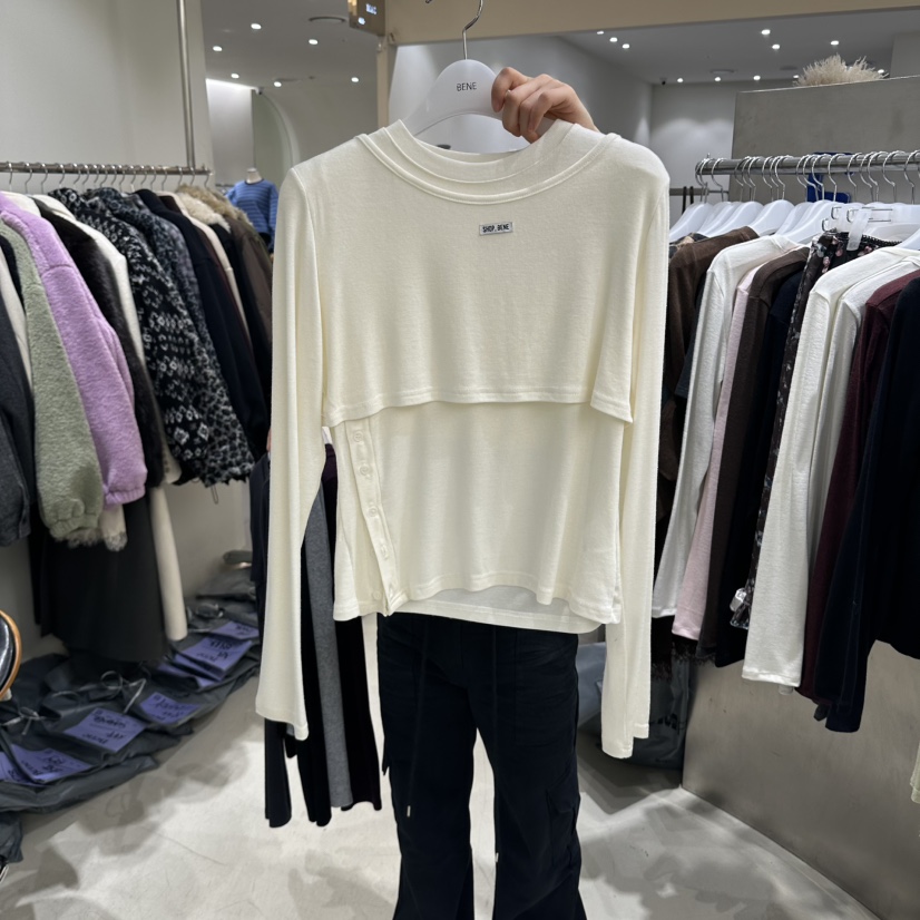 BENE韓國代購女士新品熱賣人氣真品休閑推薦時尚長袖T恤雙層SHOP BENE_Bene長袖T恤圖色1