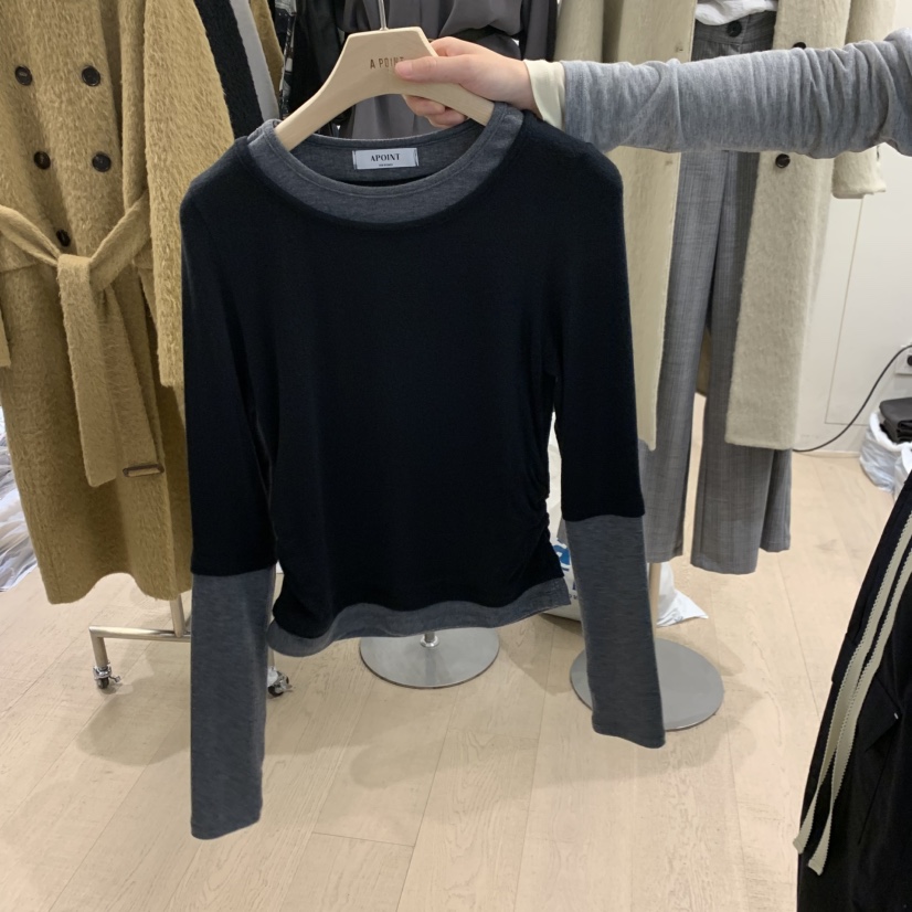 A POINT韓國直郵女士新品真品熱賣時尚推薦長袖T恤假兩件A POINT長袖T恤圖色3