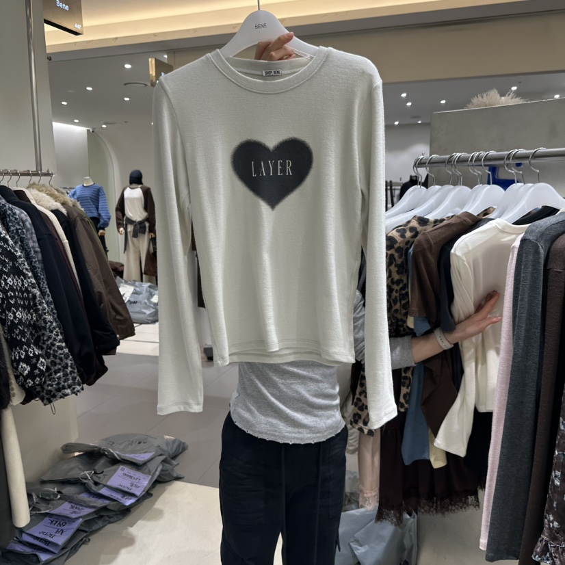 BENE韓國代購女士新款熱賣推薦休閑時尚真品人氣長袖T恤SHOP BENE_Bene長袖T恤圖色2淺灰色