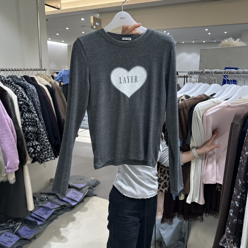 BENE韓國代購女士新款熱賣推薦休閑時尚真品人氣長袖T恤SHOP BENE_Bene長袖T恤圖色4深灰色