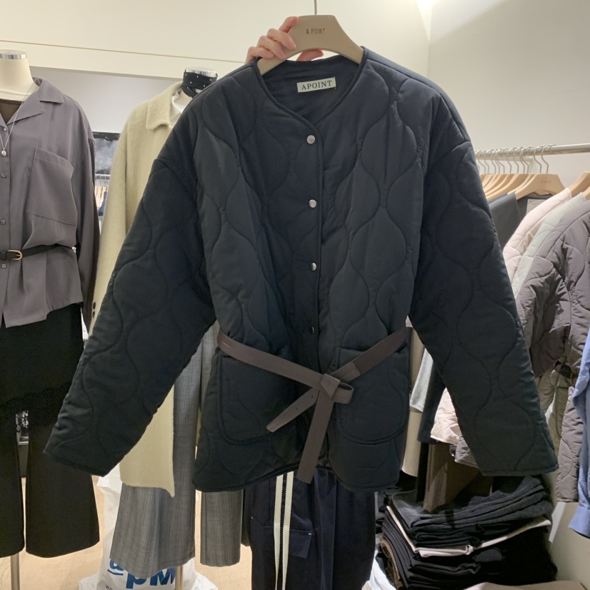 A POINT韓國直郵女裝新品真品人氣短款棉服包含腰帶羽絨服A POINT短款棉服圖色4黑