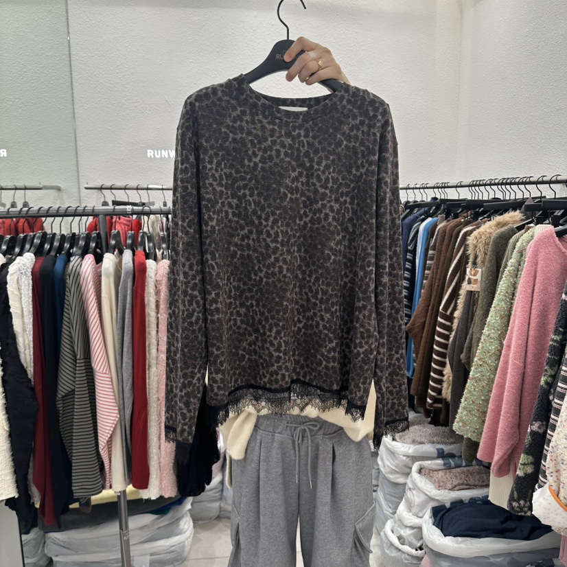 RUNWAY-런웨이韓國直郵女士新品人氣襯衫蕾絲衫豹紋蕾絲RUNWAY襯衫/蕾絲衫圖色1