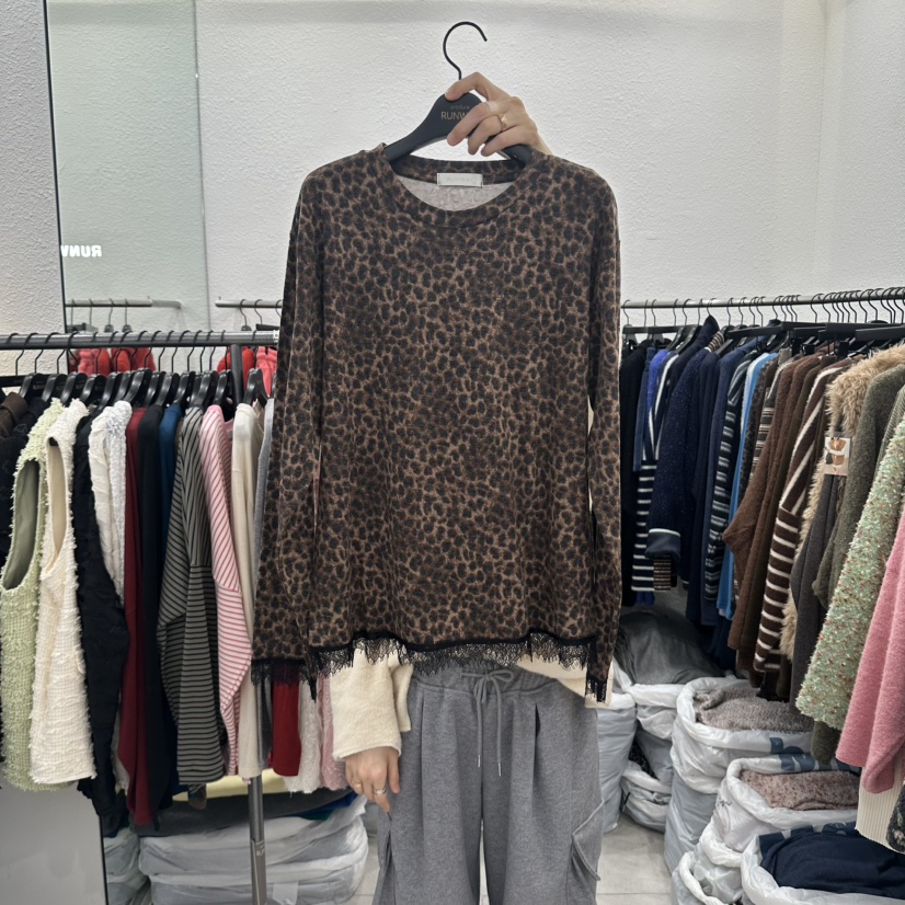 RUNWAY-런웨이韓國直郵女士新品人氣襯衫蕾絲衫豹紋蕾絲RUNWAY襯衫/蕾絲衫圖色2