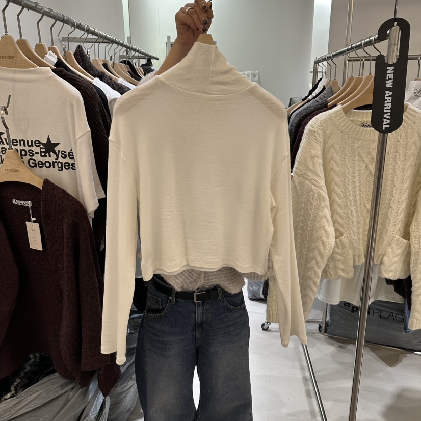 RENDER東大門實拍女士新品推薦休閑真品時尚長袖T恤高領短款RENDER長袖T恤