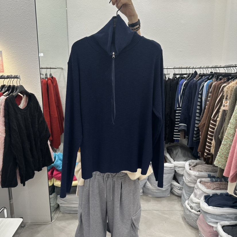 RUNWAY-런웨이韓國代購女裝新品休閑熱賣真品長袖T恤高領RUNWAY長袖T恤圖色4藍色