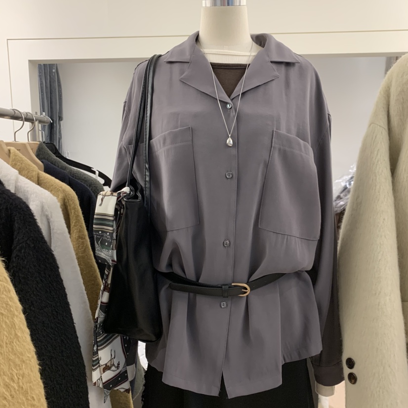 A POINT韓國直郵女裝新款真品人氣休閑襯衫蕾絲衫不含腰帶A POINT襯衫/蕾絲衫圖色2