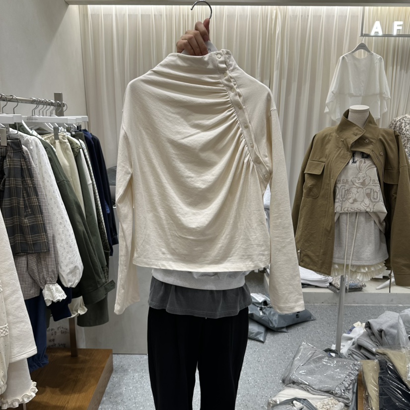 AFTERNOON韓國代購女裝新品推薦時尚休閑長袖T恤條紋紐扣AFTERNOON長袖T恤圖色2