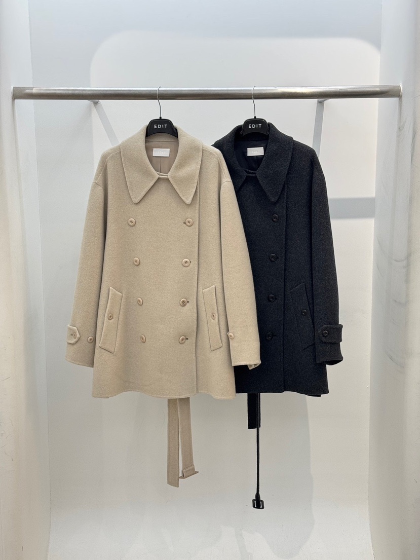 EDIT東大門代購女裝新品人氣熱賣真品休閑中長款大衣含腰帶EDIT中長款大衣