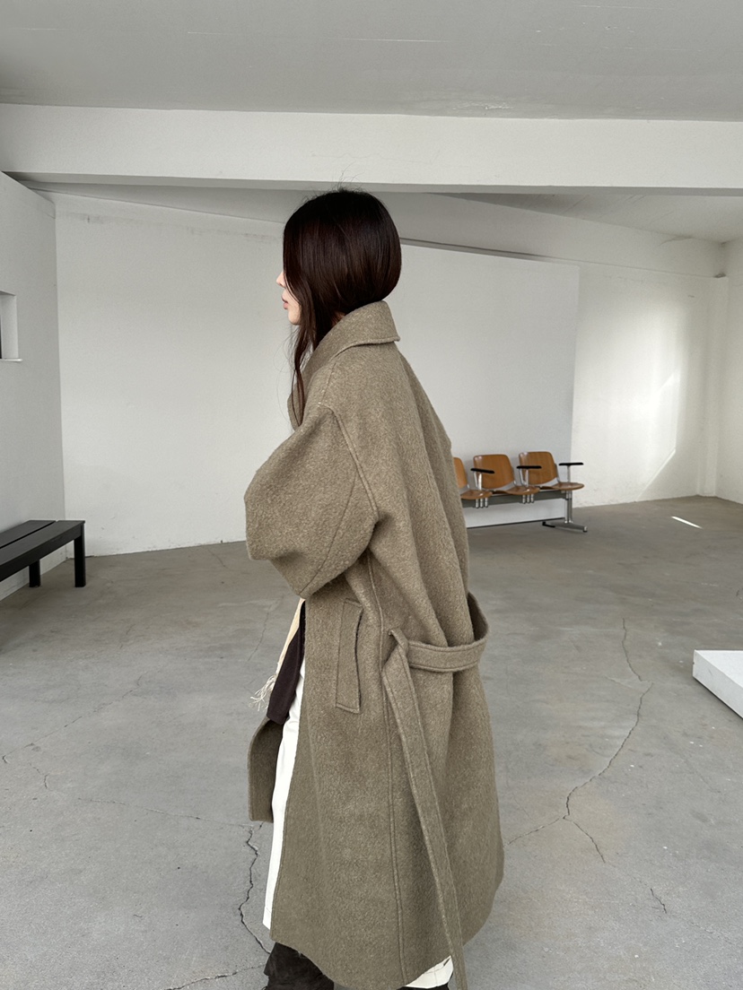 UNBOUND韓國代購女裝新款休閑時尚熱賣中長款大衣含腰帶羊駝UNBOUND中長款大衣