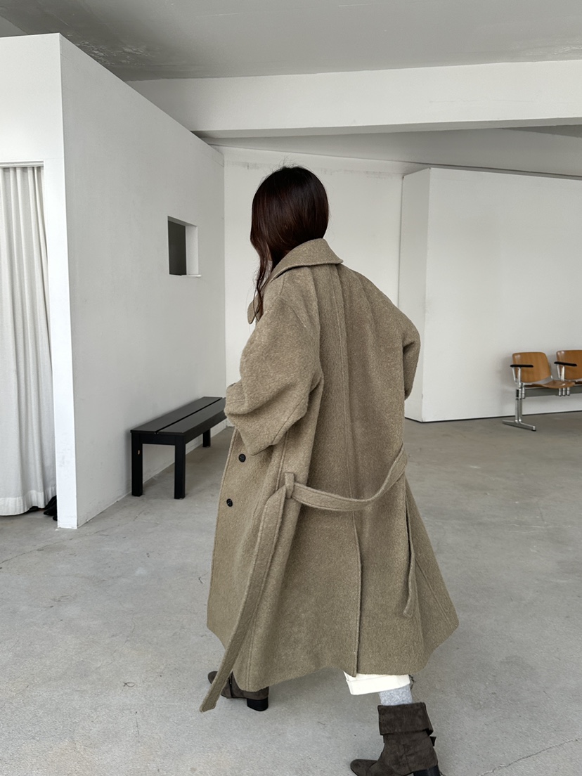 UNBOUND韓國代購女裝新款休閑時尚熱賣中長款大衣含腰帶羊駝UNBOUND中長款大衣