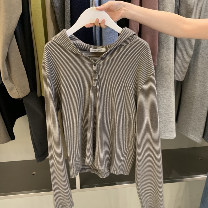 FAVE/FAVOURITE東大門直郵女裝新品推薦長袖T恤連帽衫條紋FAVE/FAVOURITE長袖T恤圖色2