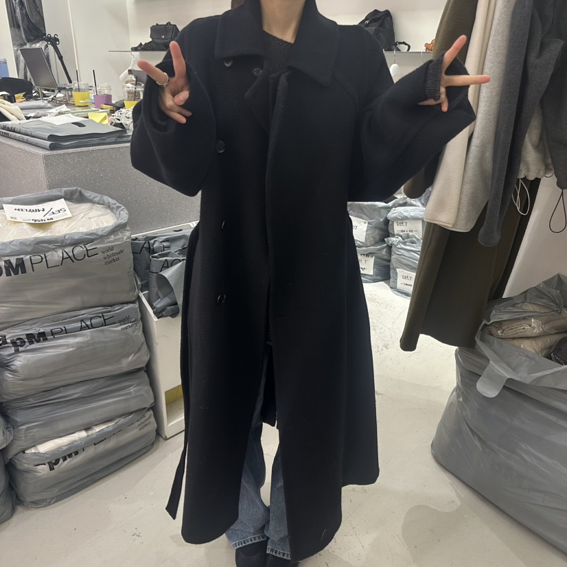 GALLERY-P東大門直郵女士新品熱賣時尚中長款大衣含腰帶GALLERY-P中長款大衣圖色1