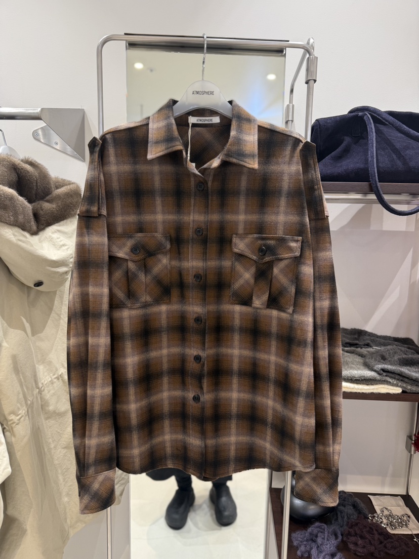 ATMOSPHERE東大門代購女士新品時尚真品熱賣襯衫蕾絲衫格子ATMOSPHERE襯衫/蕾絲衫圖色1橘色