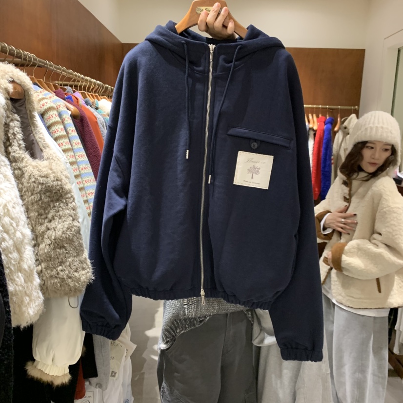 HEBON韓國直郵女裝新品真品推薦熱賣休閑衛衣連帽衫加絨花朵HEBON衛衣圖色1