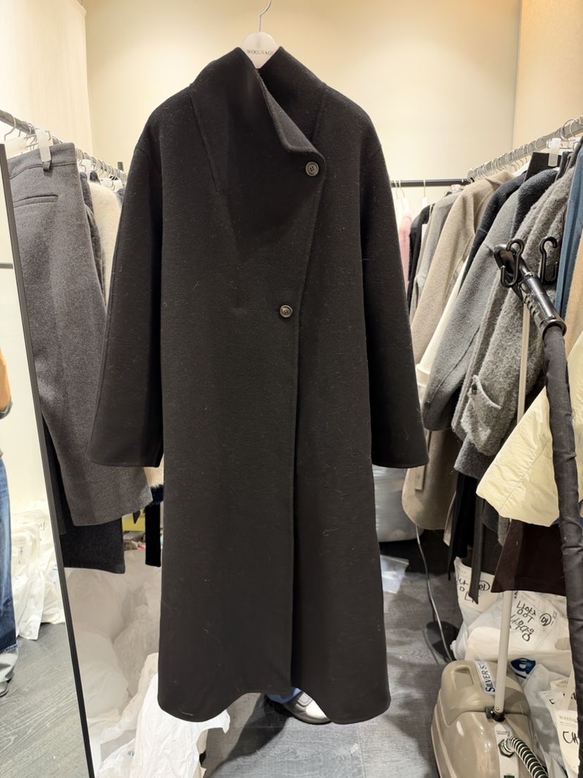 WOOD SAGE東大門代購女裝新款休閑中長款大衣含腰帶紐扣WOOD SAGE中長款大衣圖色3黑