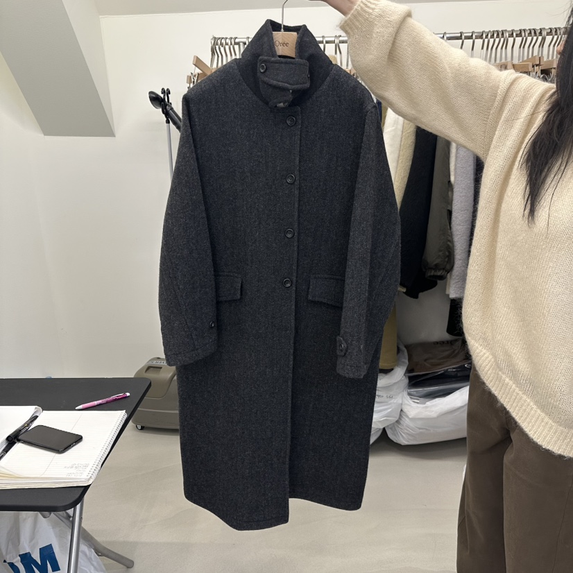 OREE東大門直郵女裝新款人氣時尚真品熱賣休閑中長款大衣Oree中長款大衣圖色1墨色