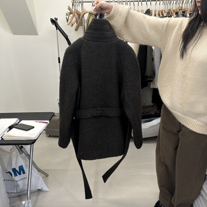 OREE東大門代購女裝新品推薦時尚人氣休閑短款大衣含腰帶Oree短款大衣