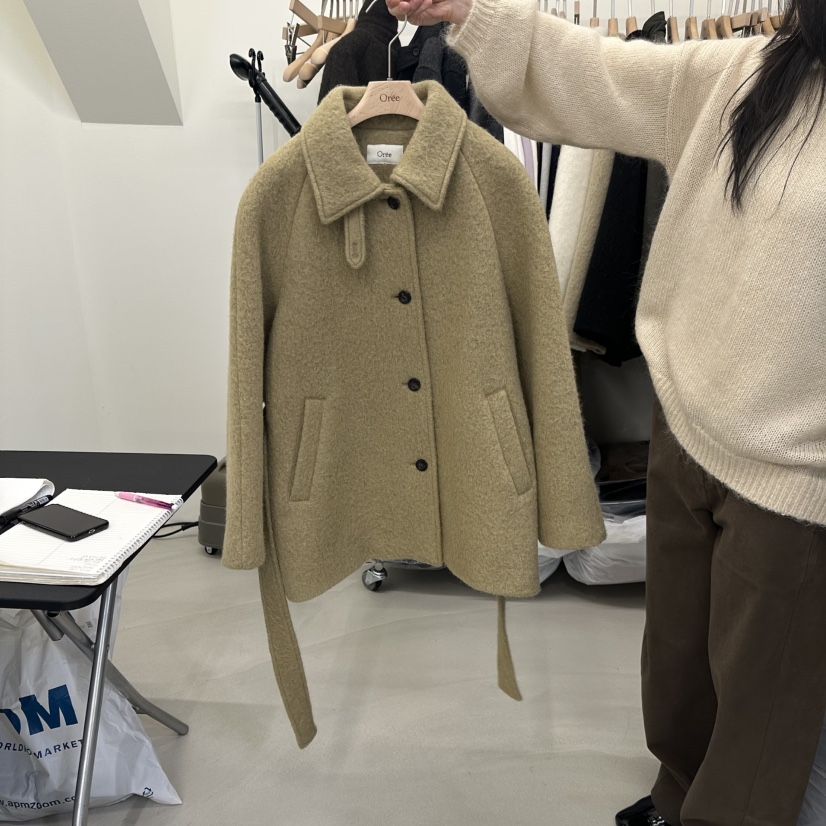 OREE東大門代購女裝新品推薦時尚人氣休閑短款大衣含腰帶Oree短款大衣圖色1