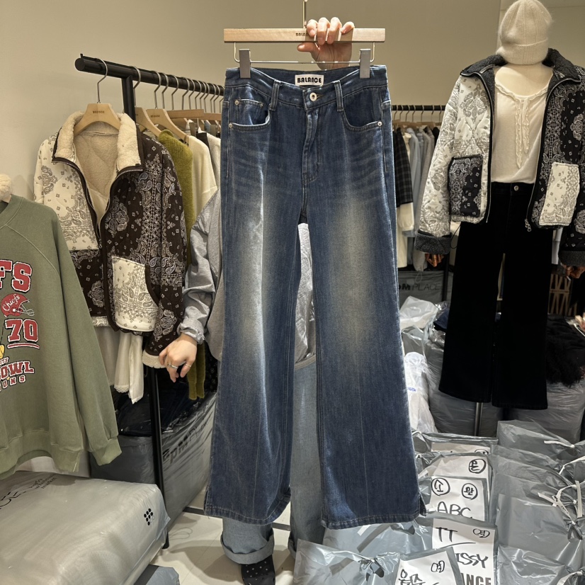 BALANCE東大門實拍女士新品休閑熱賣推薦時尚牛仔褲磨毛開衩BALANCE牛仔褲圖色1