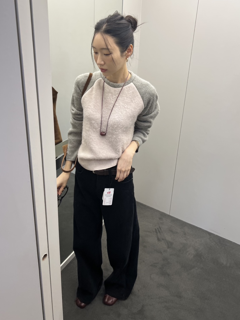 ME MO韓國代購26秋冬插肩針織短款T恤長袖T恤插肩袖圓領寬松ME MO長袖T恤