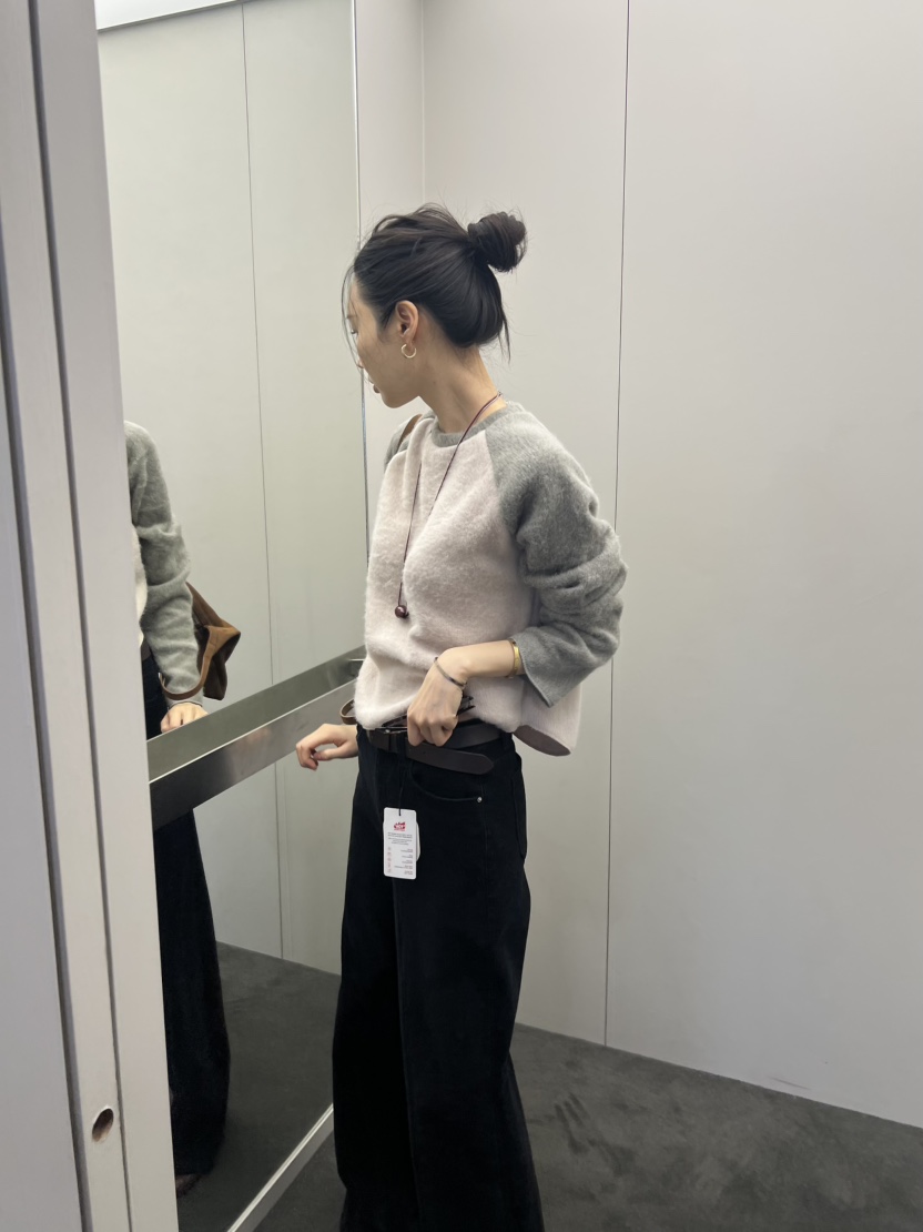 ME MO韓國代購26秋冬插肩針織短款T恤長袖T恤插肩袖圓領寬松ME MO長袖T恤